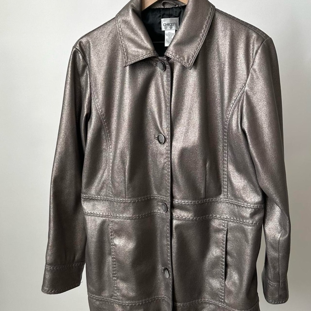 Chico's Metallic Pewter Leather Jacket